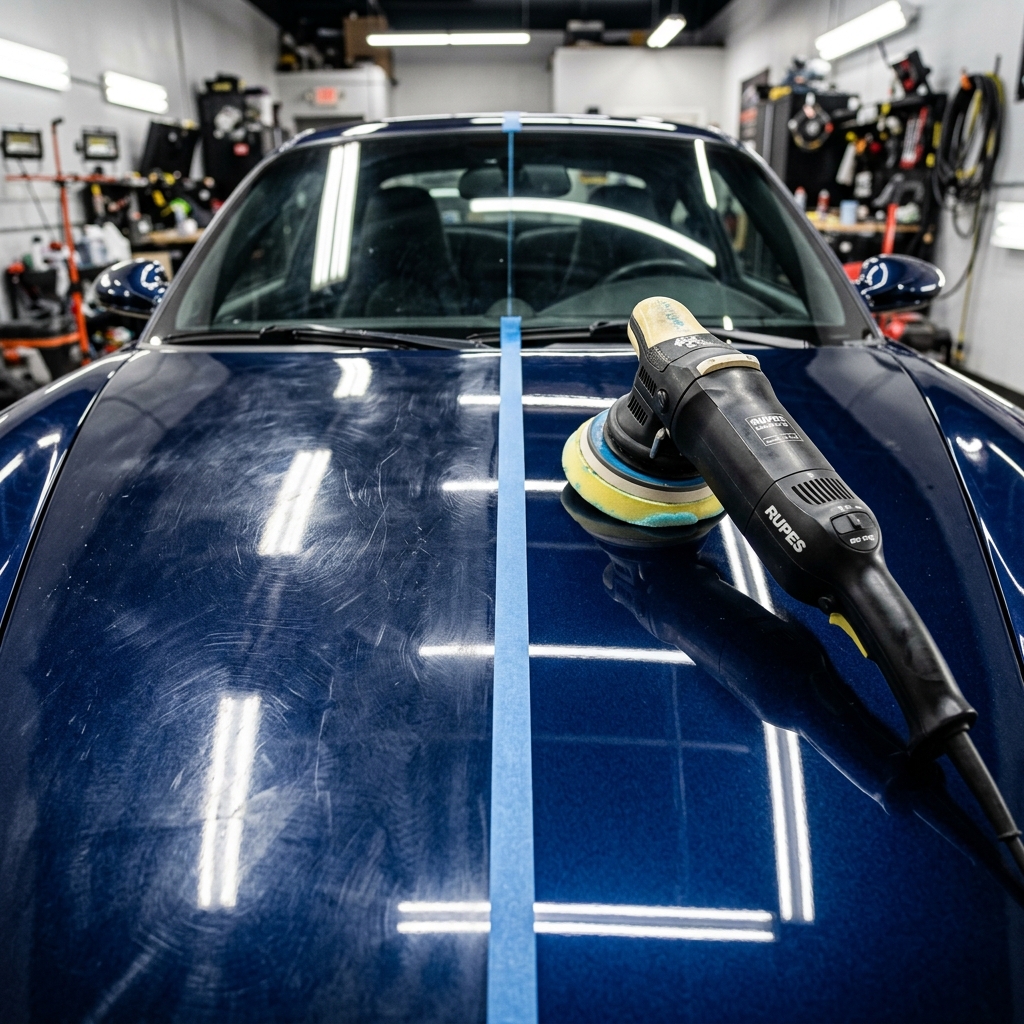 Car paint correction show vertical split